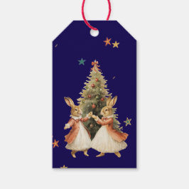 WEIHNACHTS-GESCHENKETIKETT TANZENDE HASEN MIT BAUM GESCHENKANHÄNGER