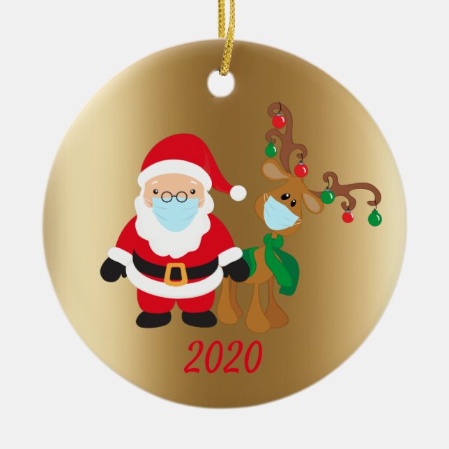 Weihnachts-Gesicht Maske Santa und Rentier 2020 Go Keramik Ornament (Vorne)
