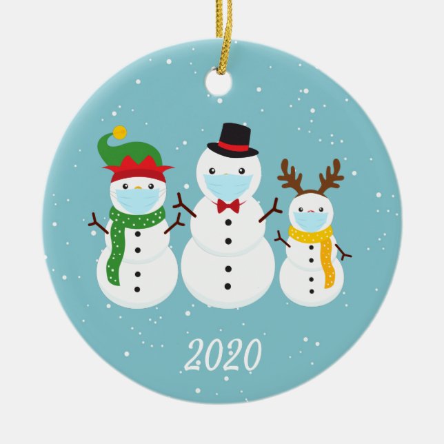 Weihnachts-Gesicht Maske Snowman Familie 2020 Keramik Ornament (Vorne)