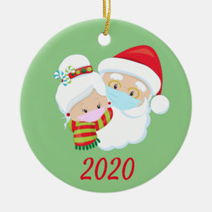Weihnachts-Gesichtsmaske Santa und Mrs. Claus Keramik Ornament