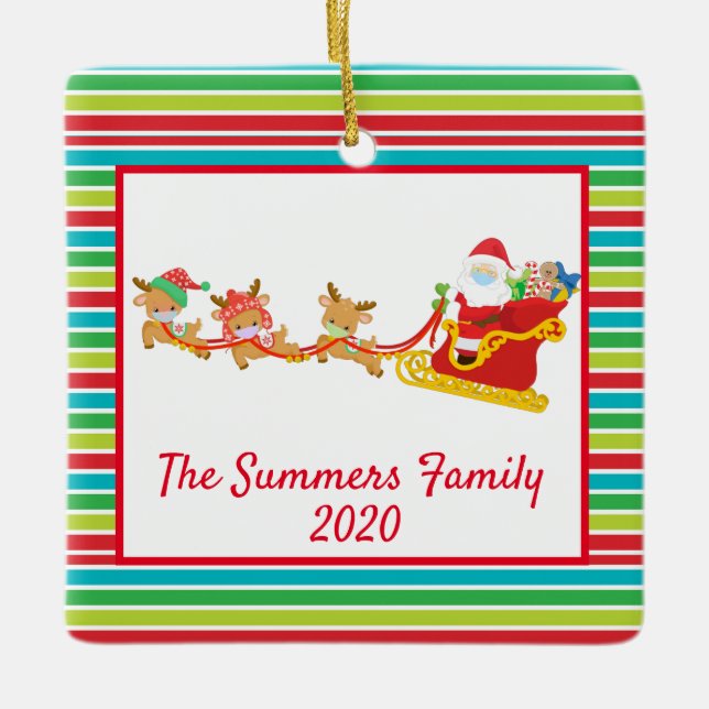 Weihnachts-Gesichtsmaske Santa und Reindeer 2020 Keramikornament (Vorderseite)
