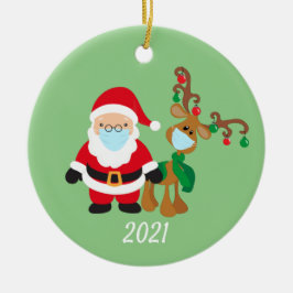 Weihnachts-Gesichtsmaske Santa und Reindeer 2021 Keramik Ornament