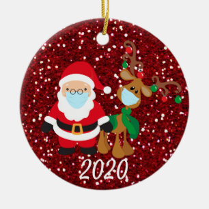 Weihnachts-Gesichtsmaske Santa und Rentier 2020 Se Keramik Ornament