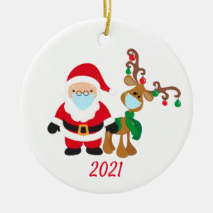 Weihnachts-Gesichtsmaske Santa und Rentiere 2021 Keramik Ornament