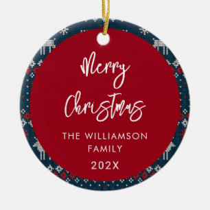 Weihnachts-gezinktes Muster - Nordische Familie Keramik Ornament