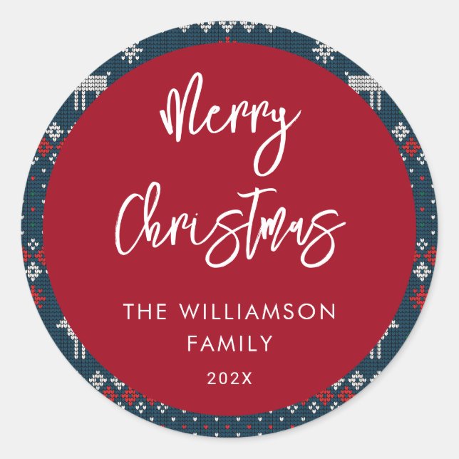 Weihnachts-gezinktes Muster - Nordische Familie Runder Aufkleber (Vorderseite)