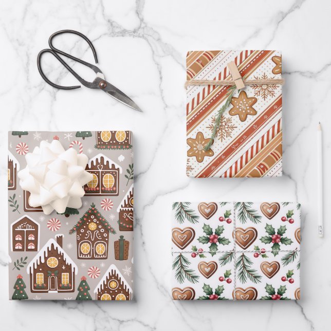 Weihnachts-Ginger-Bread-Kekse  Geschenkpapier Set (Vorderseite)