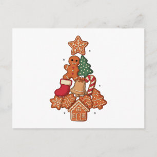 Weihnachts-Gingerbread-Cookie-Baum-Stern-Glocke-Xm Feiertagspostkarte