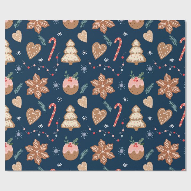 Weihnachts-Gingerbread-Cookie-Marine-Nahtlosmuster Geschenkpapier (Flach)
