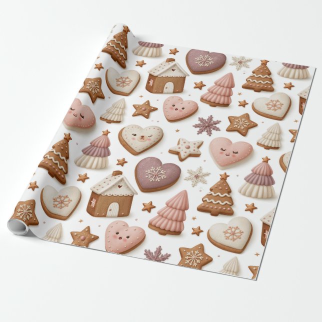 Weihnachts-Gingerbread-Cookie-Muster Geschenkpapier (Ungerollt)