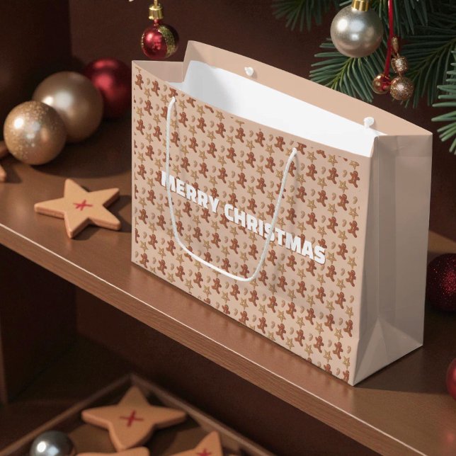 Weihnachts-Gingerbread-Cookie-Muster Große Geschenktüte (gingerbread Christmas cookies gift bag template front and back)