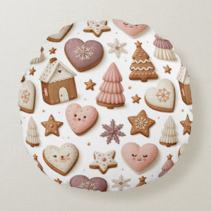 Weihnachts-Gingerbread-Cookie-Muster Rundes Kissen