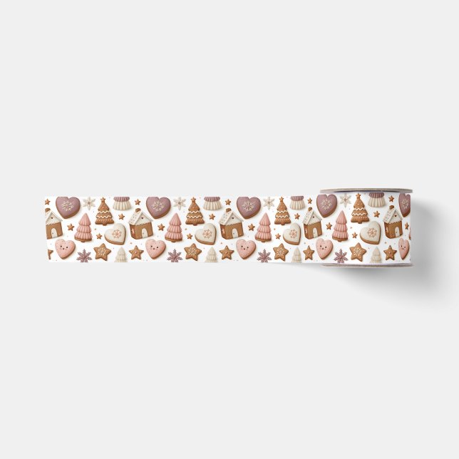 Weihnachts-Gingerbread-Cookie-Muster Satinband (Vorderseite)