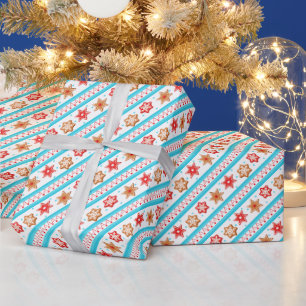 Weihnachts-Gingerbread-Cookies Blau Geschenkpapier