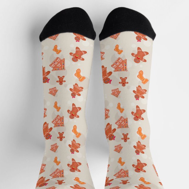 Weihnachts-Gingerbread-Cookies-Muster Socken (Oben)