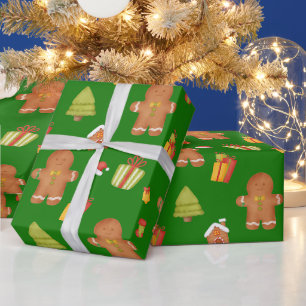 Weihnachts-Gingerbread-Cookies und Geschenke Grün  Geschenkpapier