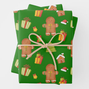 Weihnachts-Gingerbread-Cookies und Geschenke Grün  Geschenkpapier Set