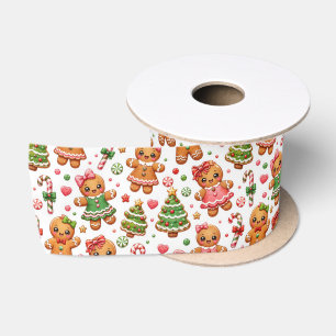 Weihnachts-Gingerbread-Cookies und Zuckerstangen Satinband