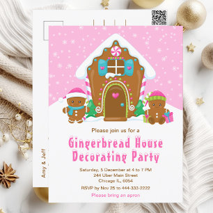 Weihnachts-Gingerbread-Dekorationsparty in Hellros Postkarte