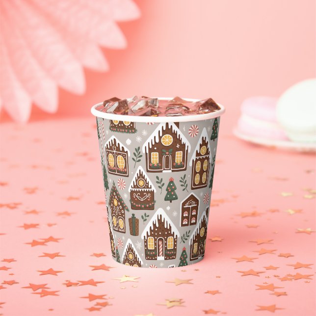 Weihnachts-Gingerbread-Häuser Feiertagsmuster Pappbecher (Insitu)