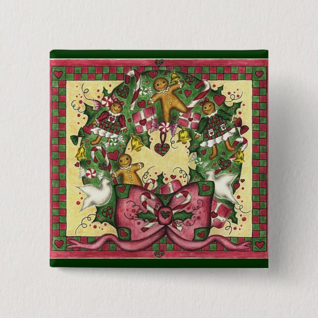 Weihnachts-Gingerbread-Kranz-Button Button (Vorderseite)