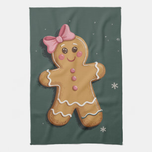 Weihnachts-Gingerbread-Mädchen Rosa Schleife Coque Geschirrtuch