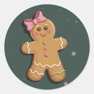 Weihnachts-Gingerbread-Mädchen Rosa Schleife Coque Runder Aufkleber