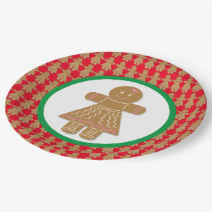 Weihnachts-Gingerbread-Mädchen Rot und Weiß Pappteller