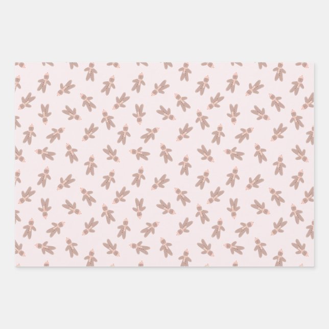 Weihnachts-Gingerbread Man rosa Geschenkpapier Set (Vorderseite)