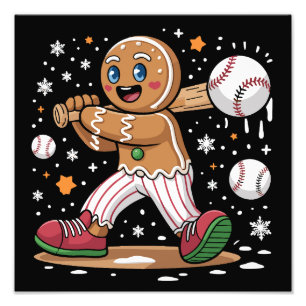 Weihnachts-Gingerbread-Man-Sportler Baseball  Fotodruck