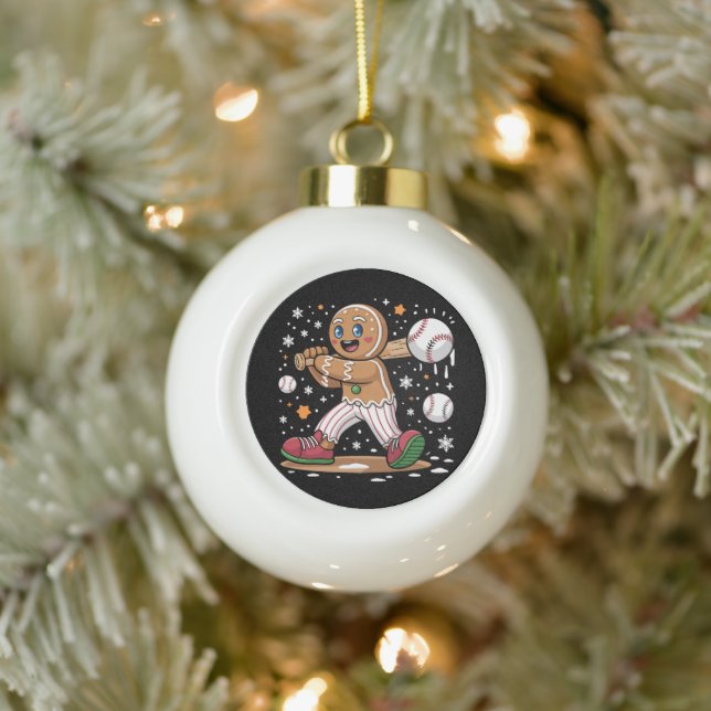 Weihnachts-Gingerbread-Man-Sportler Baseball  Keramik Kugel-Ornament (Baum)