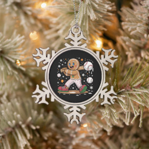Weihnachts-Gingerbread-Man-Sportler Baseball Schneeflocken Zinn-Ornament