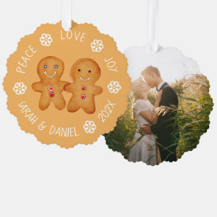 Weihnachts-Gingerbread-Paar Foto Schneeflocken Süß Ornament Karte