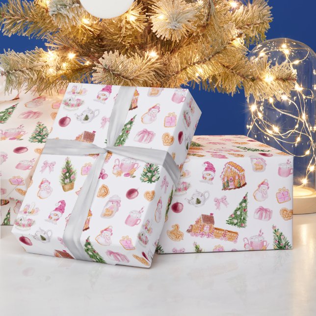Weihnachts-Gingerbread Pink Geschenkpapier (Feiertage)