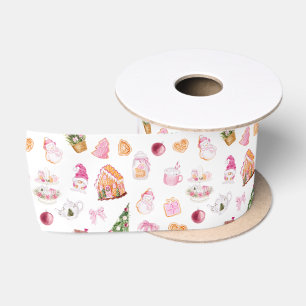 Weihnachts-Gingerbread Pink Satinband