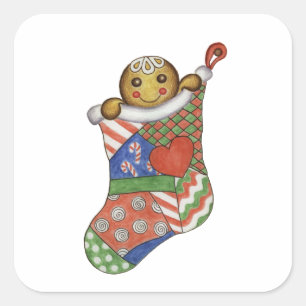 Weihnachts-Gingerbread-Strumpf-Aufkleber Quadratischer Aufkleber