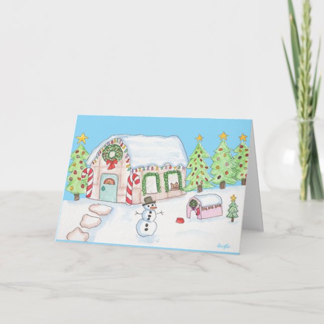 Weihnachts-Gingerbrot-Haus Feiertagskarte (Vorderseite)