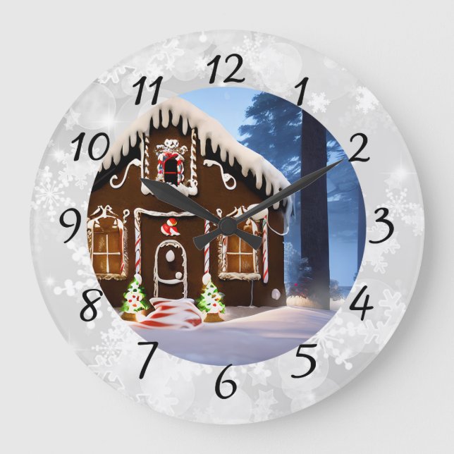 Weihnachts-Gingerbrot-Haus Große Wanduhr (Vorderseite)