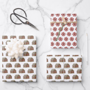 Weihnachts-Gingerbrot-Haus Peppermint Candy Cane Geschenkpapier Set