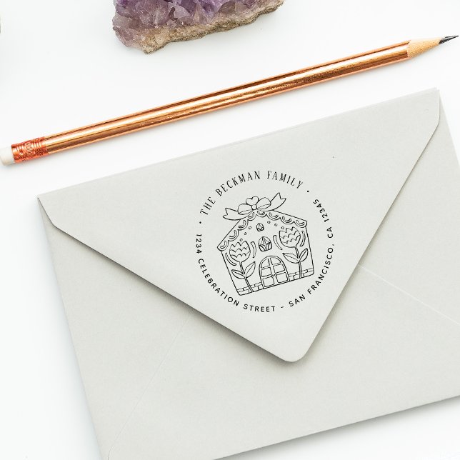 Weihnachts-Gingerbrot Holiday Party Rücksendeadres Permastempel (Christmas Gingerbread Holiday Party Return Address Self-inking Stamp)