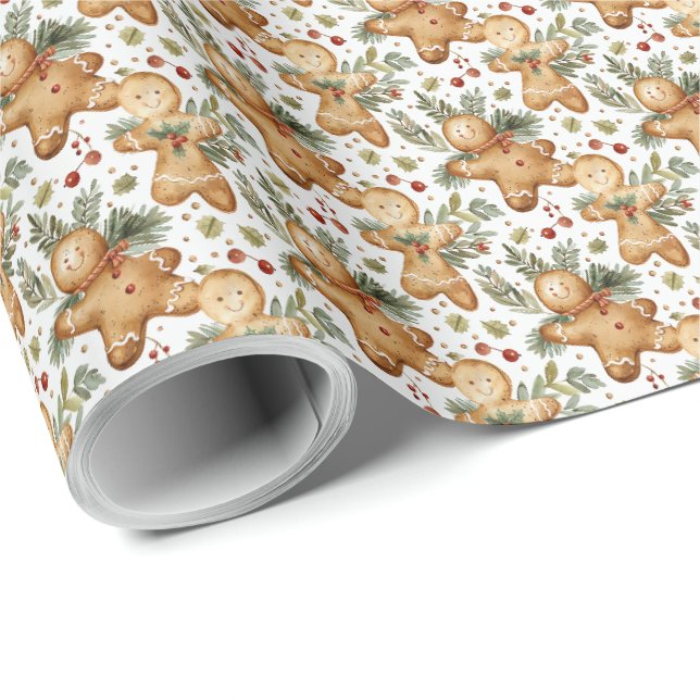 Weihnachts-Gingerbrot Mann Holiday Wrapping Paper Geschenkpapier (Rolleneckpunkt)