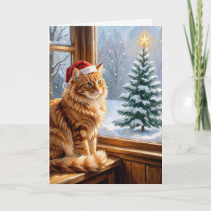 Weihnachts-Gingermaus-Katze im Bauernhausfenster Karte