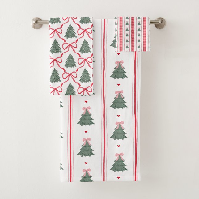 Weihnachts-Gingham-Band im Prep-Stil Badhandtuch Set (Insitu)