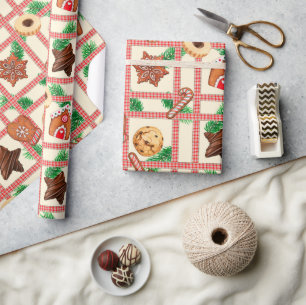 Weihnachts-Gingham & Cookies Packpapier