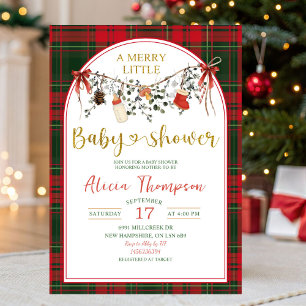 Weihnachts-Gingham-Rustikal-Frohe Kleine Baby-Part Einladung