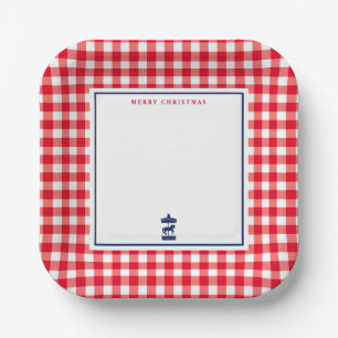 Weihnachts-Gingham-Schick Notizkarte Pappteller