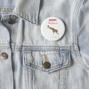 Weihnachts-Giraffe Funny Animal mit Weihnachtsmann Button