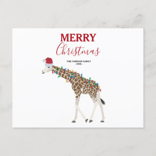 Weihnachts-Giraffe Funny Animal mit Weihnachtsmann Feiertagspostkarte