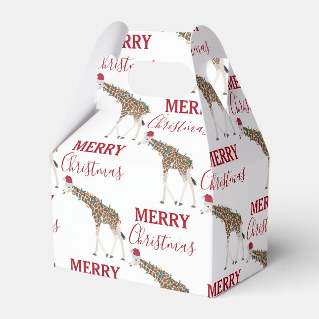 Weihnachts-Giraffe Funny Animal mit Weihnachtsmann Geschenkschachtel (Vorderseite)