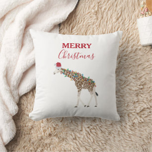 Weihnachts-Giraffe Funny Animal mit Weihnachtsmann Kissen